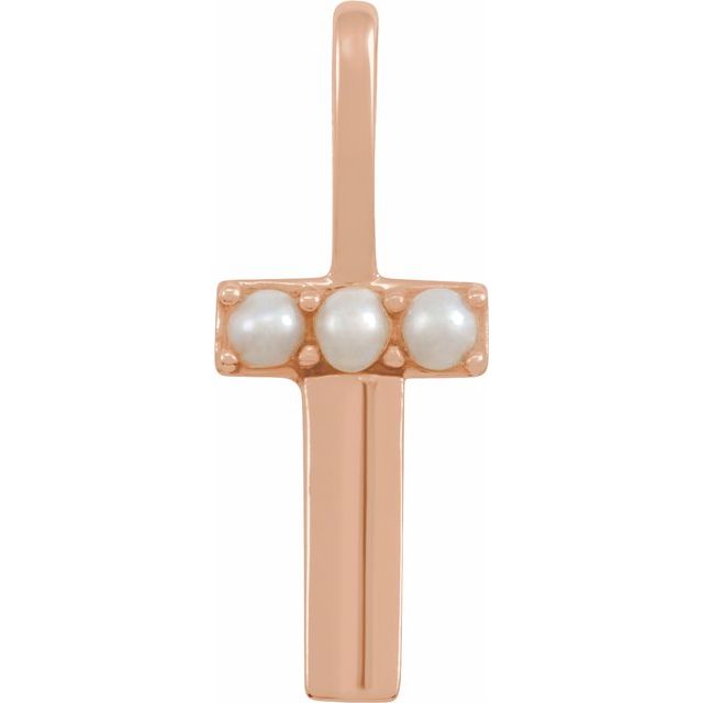 pearl initial charm, initial charm,  14K rose gold T initial charm