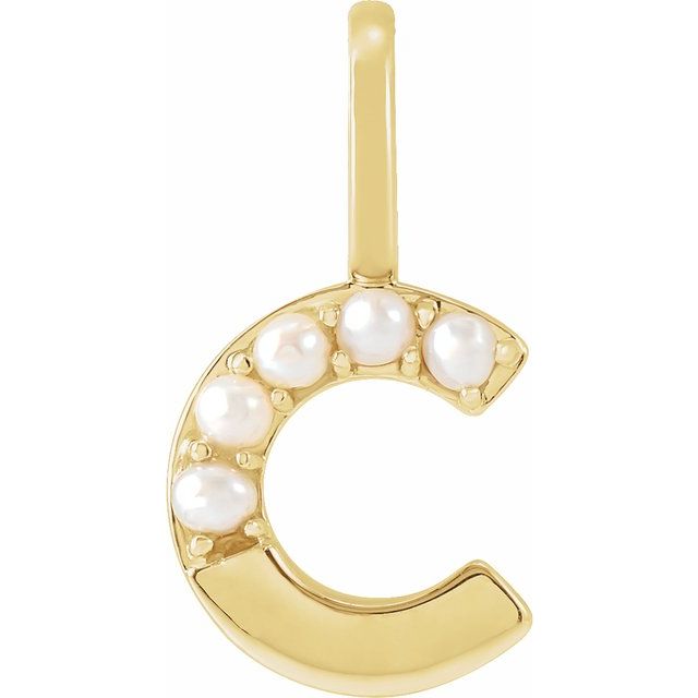 pearl initial charm, initial charm,  14K yellow gold C initial charm