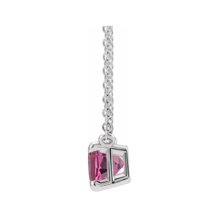 Sterling silver emerald-cut birthstone necklace on fine cable chain variant--Tourmaline variant--Sterling-silver