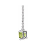 14K white gold emerald-cut birthstone necklace on fine cable chain variant--Peridot variant--14K-white-gold