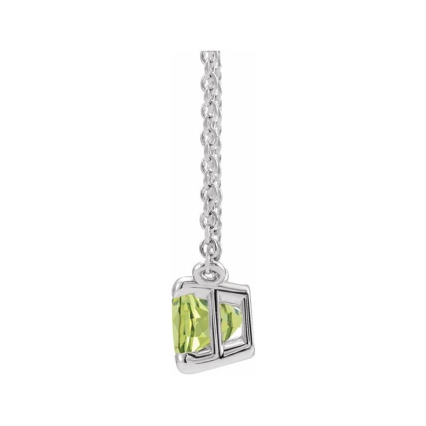 14K white gold emerald-cut birthstone necklace on fine cable chain variant--Peridot variant--14K-white-gold