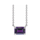 Minimalist Sterling silver Amethyst birthstone necklace featuring a 5x3mm emerald-cut pendant.