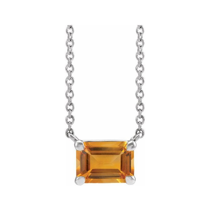Sterling silver citrine emerald-cut birthstone necklace, November birthstone variant--Citrine variant--Sterling-silver