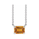 Minimalist Sterling silver Citrine birthstone necklace featuring a 5x3mm emerald-cut pendant.