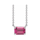 Minimalist Sterling silver Tourmaline birthstone necklace featuring a 5x3mm emerald-cut pendant.