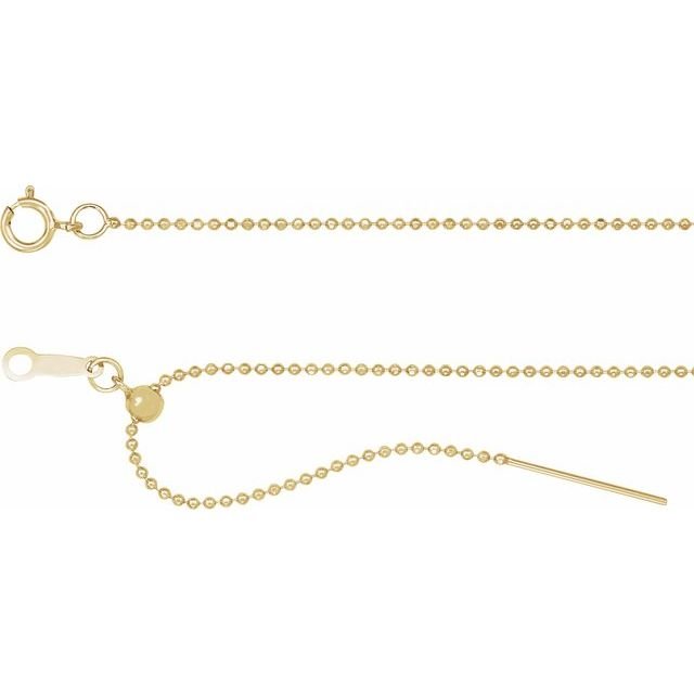 Adjustable threader chain necklace worn at custom length variant--Bead-Chain variant--Gold-fill variant--16-22in