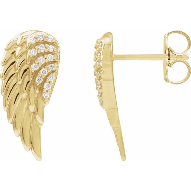 Delicate 14k gold angel wing earrings side view variant--14K-yellow-gold