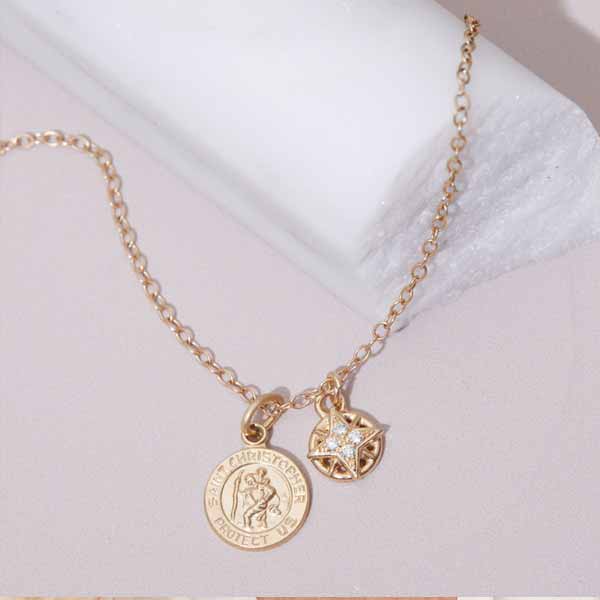 Minimal diamond compass charm symbolic jewelry