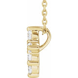 Yellow gold diamond cross necklace worn at collarbone side view variant--14K-yellow-gold