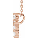 Rose gold diamond cross necklace with soft, modern finish side view variant--14K-rose-gold