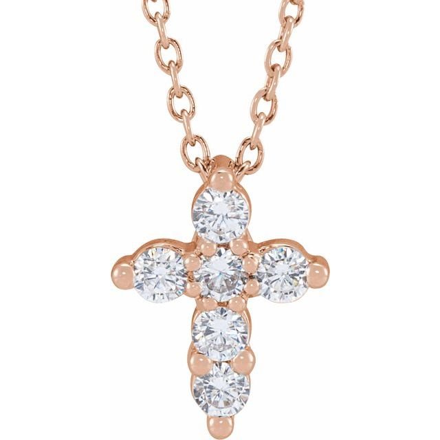 Diamond cross necklace in 14K rose gold with round diamonds variant--14K-rose-gold