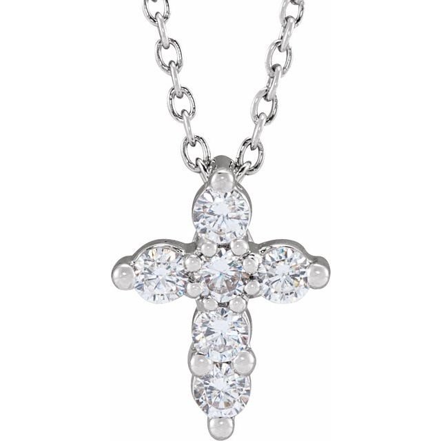 Modern white gold diamond cross necklace with delicate chain variant--14K-white-gold