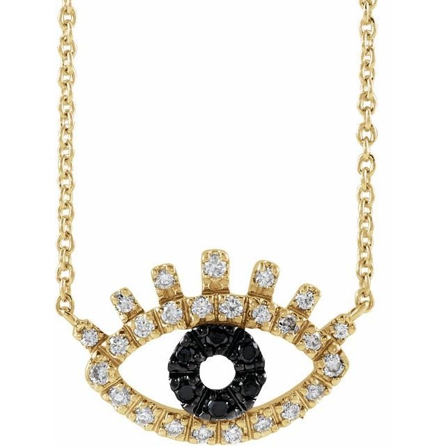 Diamond evil eye necklace in 14K gold with pavé black and white diamonds. variant--14K-yellow-gold