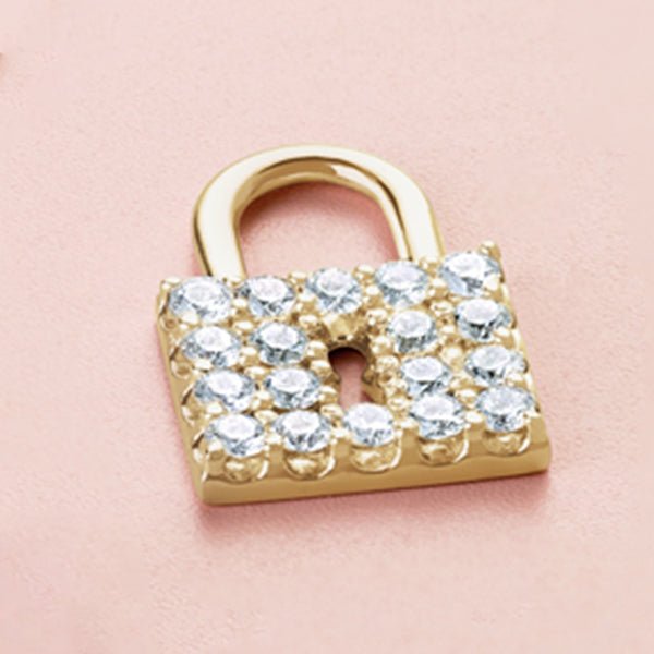 Diamond pavé lock charm in 14k yellow gold