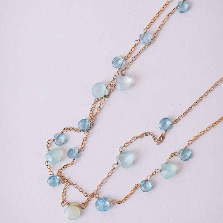 Layered gemstone station necklace in gold-fill variant--Chalcedony
