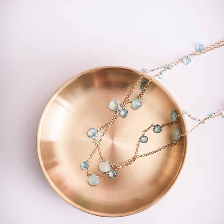 Double strand gemstone station necklace with chalcedony variant--Chalcedony