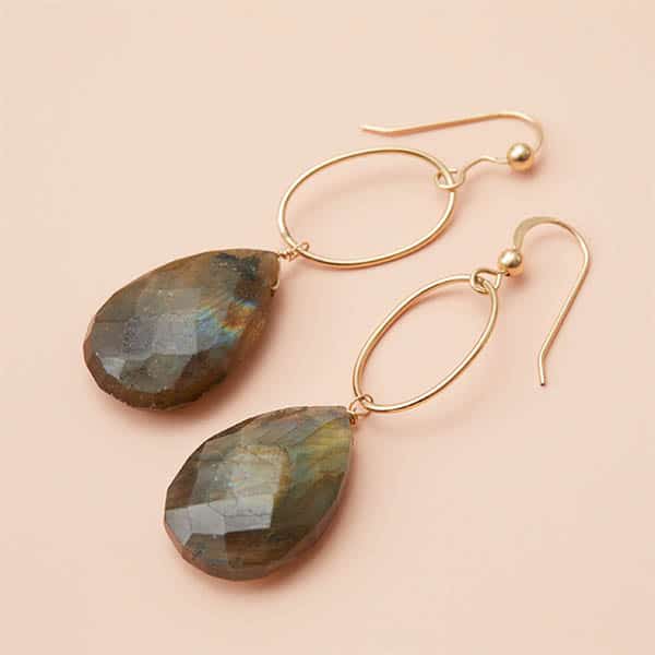 These Eleanor labradorite hoop earrings are a favorite piece of labradorite jewelry. Hoop labradorite earrings- a perfect gift for any holiday.