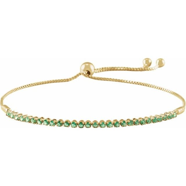 Natural emerald tennis bracelet in 14K gold with adjustable chain yellow gold variant--Emerald variant--14K-yellow-gold