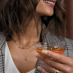 14K gold initial lock charm necklace for personalized gifting