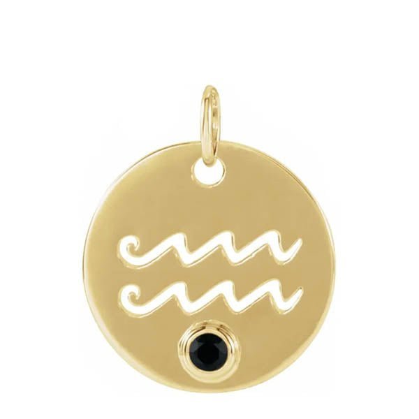 Gemstone Zodiac Charm - erin gallagher(Jan-20---Feb-18) variant--Aquarius variant--14K-yellow-gold