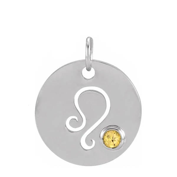 Gemstone Zodiac Charm - erin gallagher variant--Leo variant--Sterling-silver variant--14K-white-gold