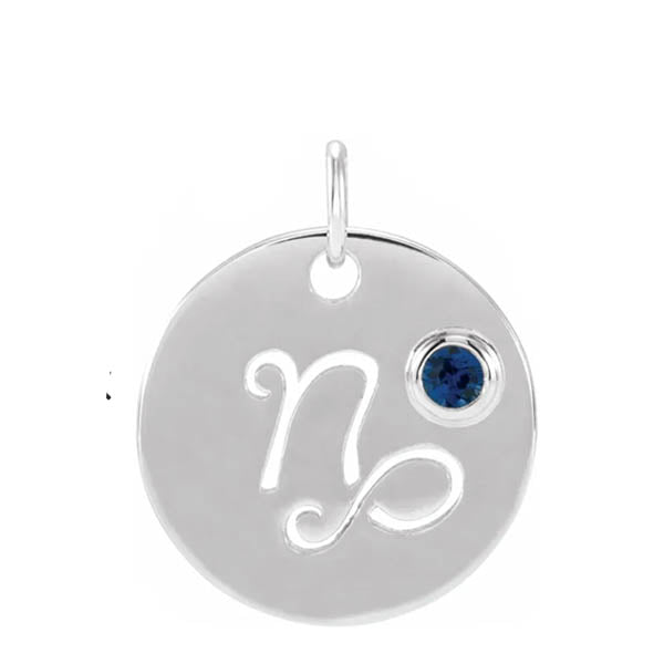 Gemstone Zodiac Charm - erin gallagher(Dec-22---Jan-19) variant--Capricorn variant--Sterling-silver variant--14K-white-gold
