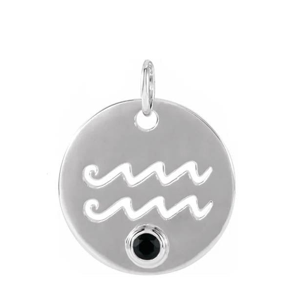 Gemstone Zodiac Charm - erin gallagher(Jan-20---Feb-18) variant--Aquarius variant--Sterling-silver variant--14K-white-gold