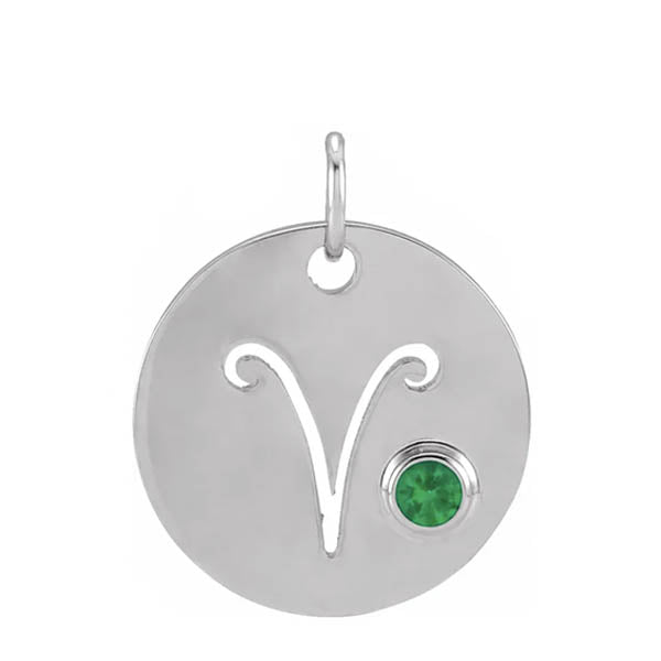 Gemstone Zodiac Charm - erin gallagher(Mar-21---Apr-19) variant--Aries variant--Sterling-silver variant--14K-white-gold