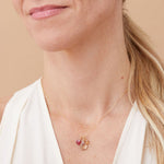 Personalized 3-stone necklace in recycled gold, handmade in the USA