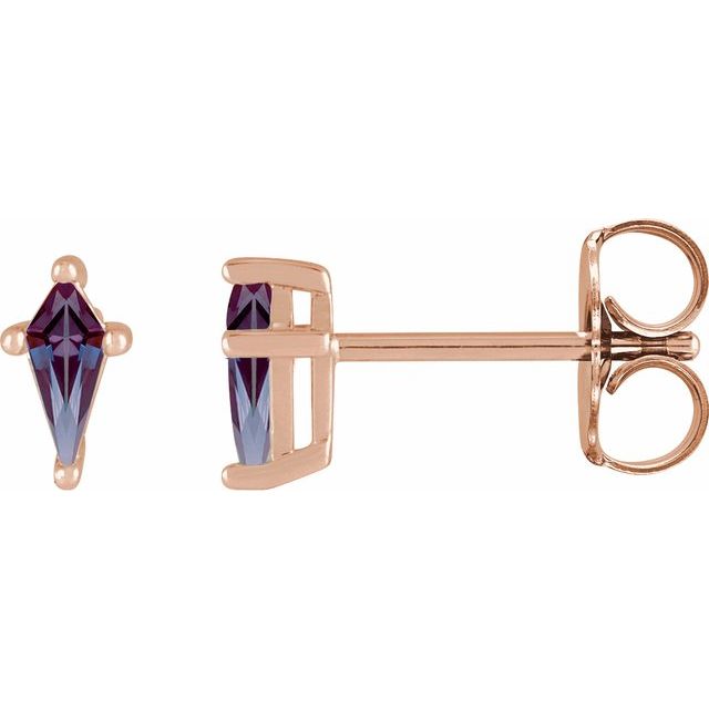 Kite Shaped Gemstone Stud Earrings - erin gallagher variant--Alexandrite variant--14K-rose-gold