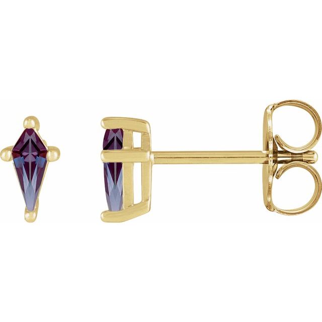 Kite Shaped Gemstone Stud Earrings - erin gallagher variant--Alexandrite variant--14K-yellow-gold