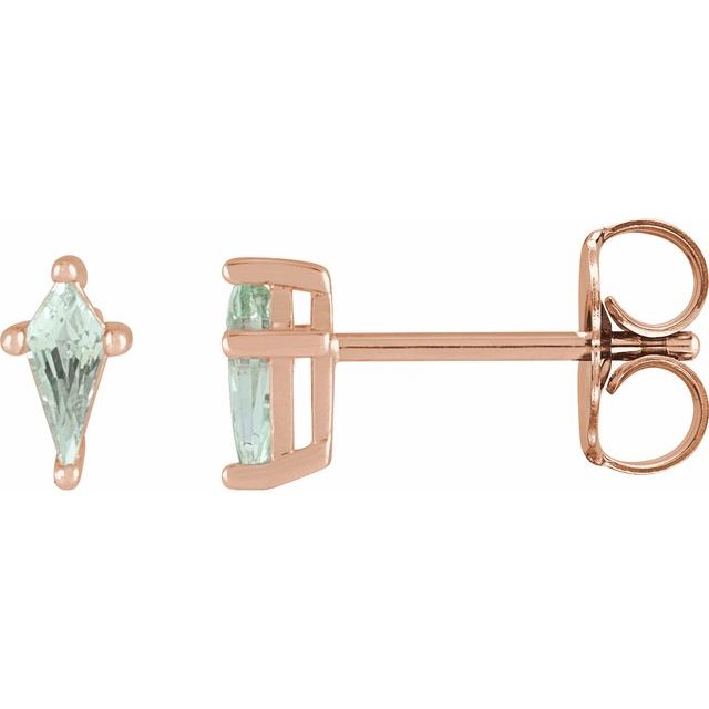 Kite Shaped Gemstone Stud Earrings - erin gallagher variant--Green-Sapphire variant--14K-rose-gold