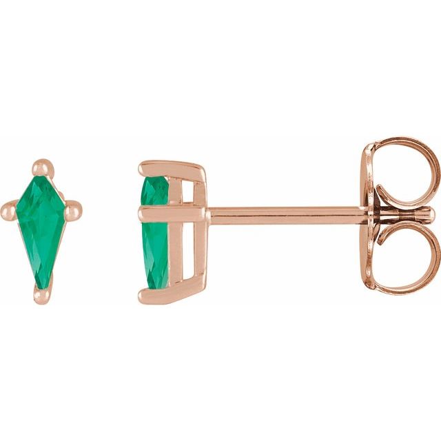 Kite Shaped Gemstone Stud Earrings - erin gallagher variant--Emerald variant--14K-rose-gold