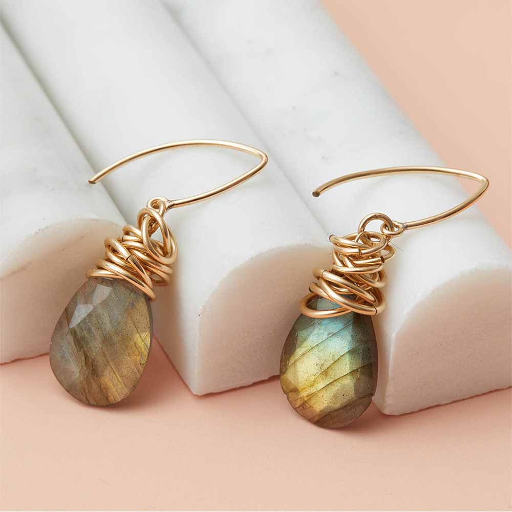 Paisley dangle earring with rose gold-fill french wire hook and teardrop gemstone briolette