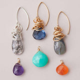 Custom birthstone dangle earring in recycled sterling silver with 2-inch gemstone drop