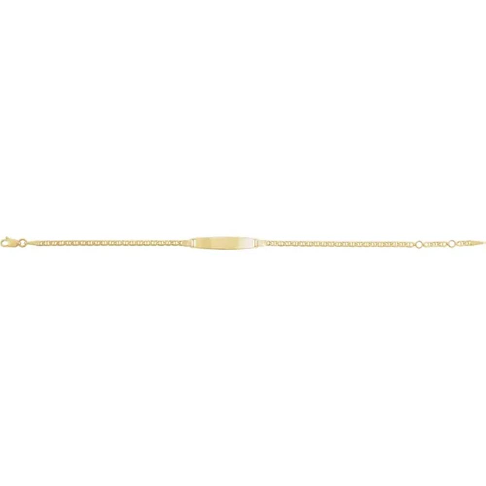 Flat lay of personalized 14K gold ID bracelet with engraving variant--mczr_price_825