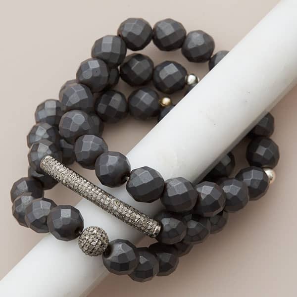 These matte black onyx and diamond bracelet stack are a favorite piece of black jewelry.  Black bracelets - a perfect  gift.