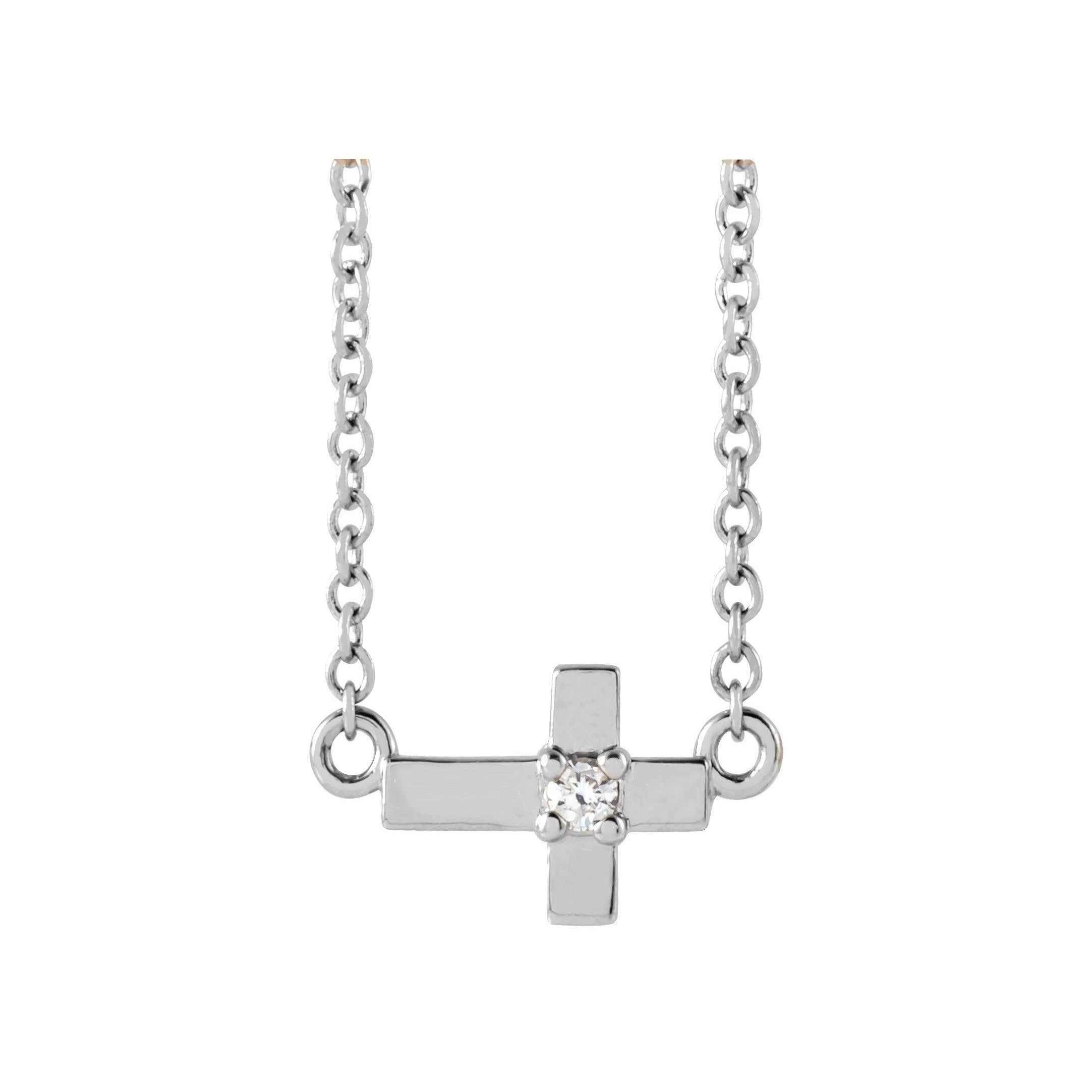 Youth Sideways Cross Necklace - erin gallagher variant--Sterling-silver variant--14K-white-gold