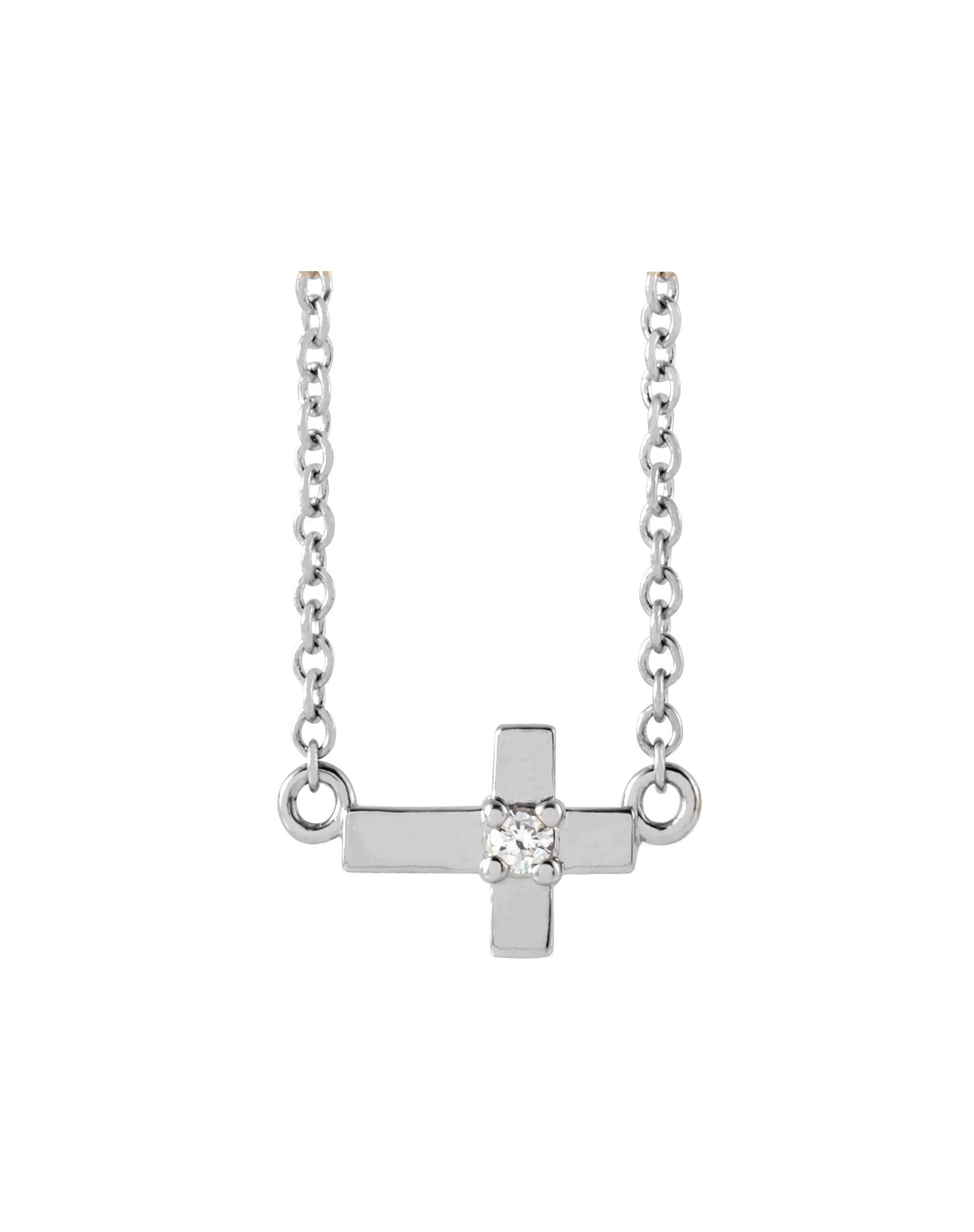 Youth Sideways Cross Necklace - erin gallagher variant--Sterling-silver variant--14K-white-gold