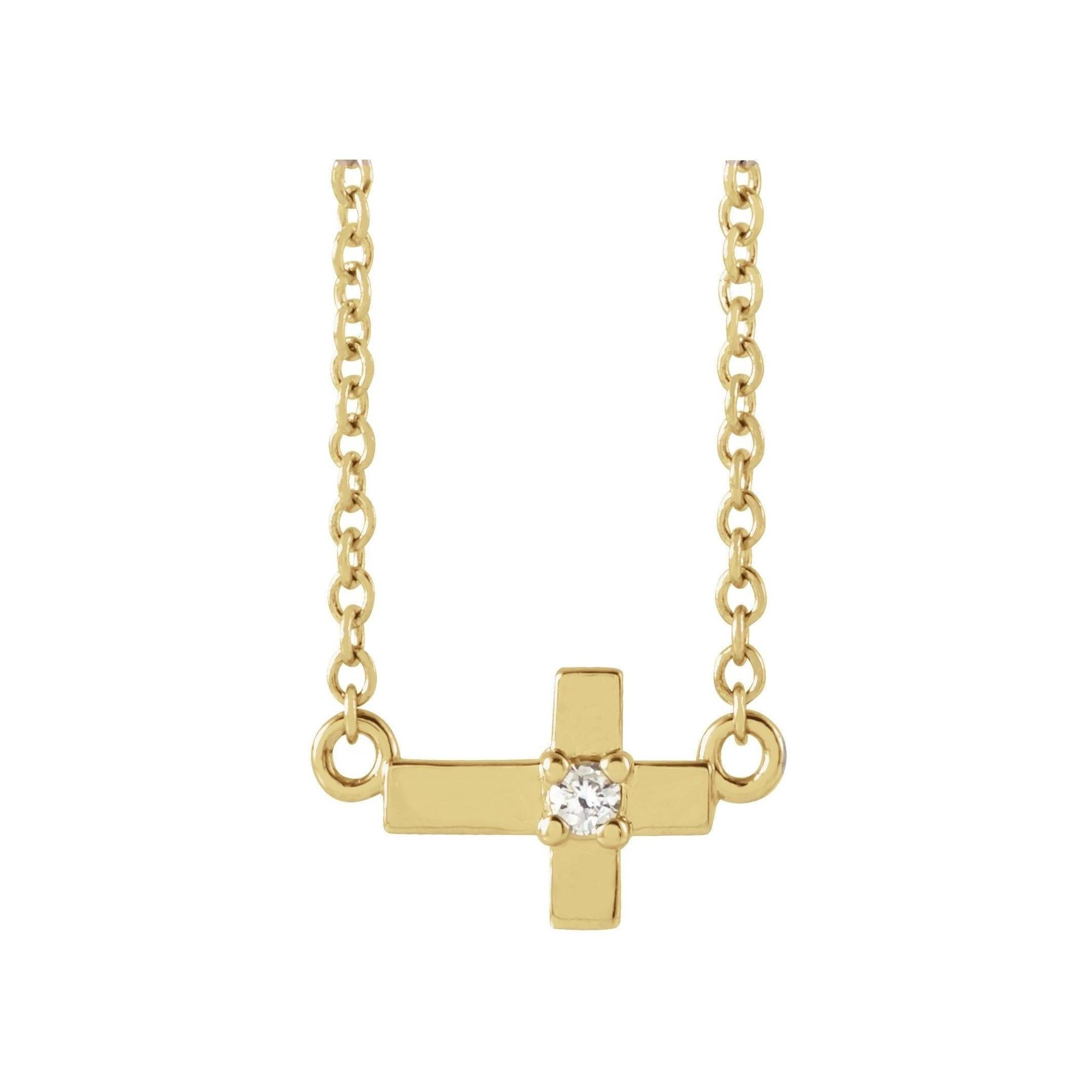 Youth Sideways Cross Necklace - erin gallagher variant--14K-yellow-gold