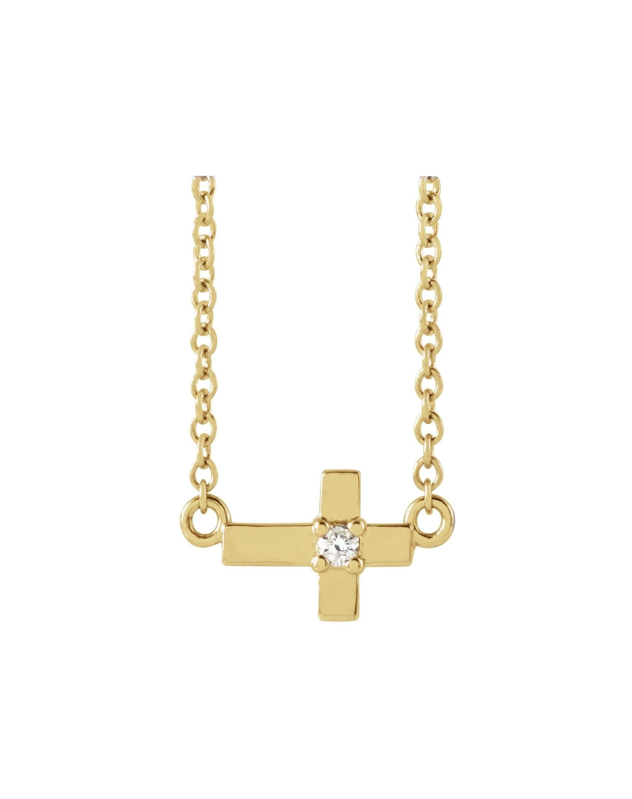 Youth Sideways Cross Necklace - erin gallagher variant--14K-yellow-gold