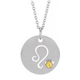 Zodiac Gemstone Charm Necklace - erin gallagher(Jul-23---Aug-22) variant--Leo variant--Sterling-silver variant--14K-white-gold