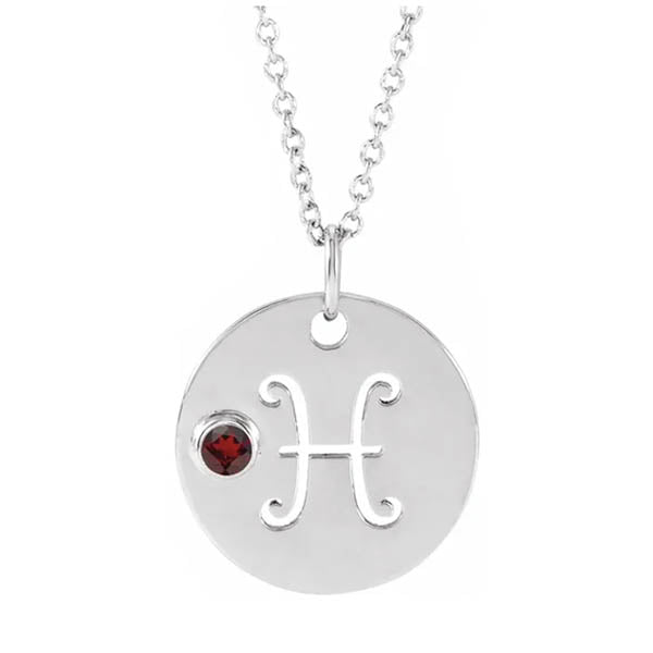Zodiac Gemstone Charm Necklace - erin gallagher variant--Pisces variant--Sterling-silver variant--14K-white-gold