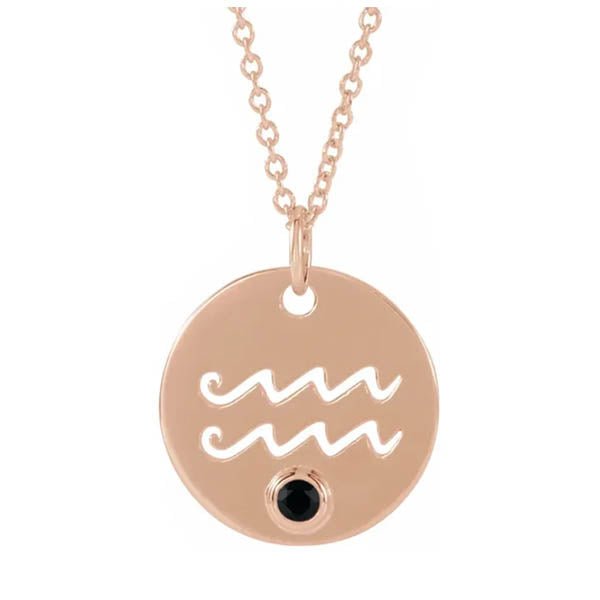 Zodiac Gemstone Charm Necklace - erin gallagher(Jan-20---Feb-18) variant--Aquarius variant--14K-rose-gold
